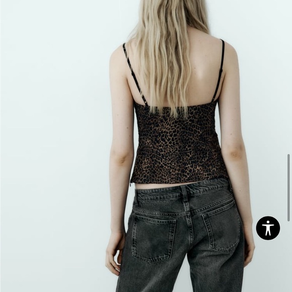 Zara satin tank top in cheetah print, adjustable straps - Picture 2 of 4